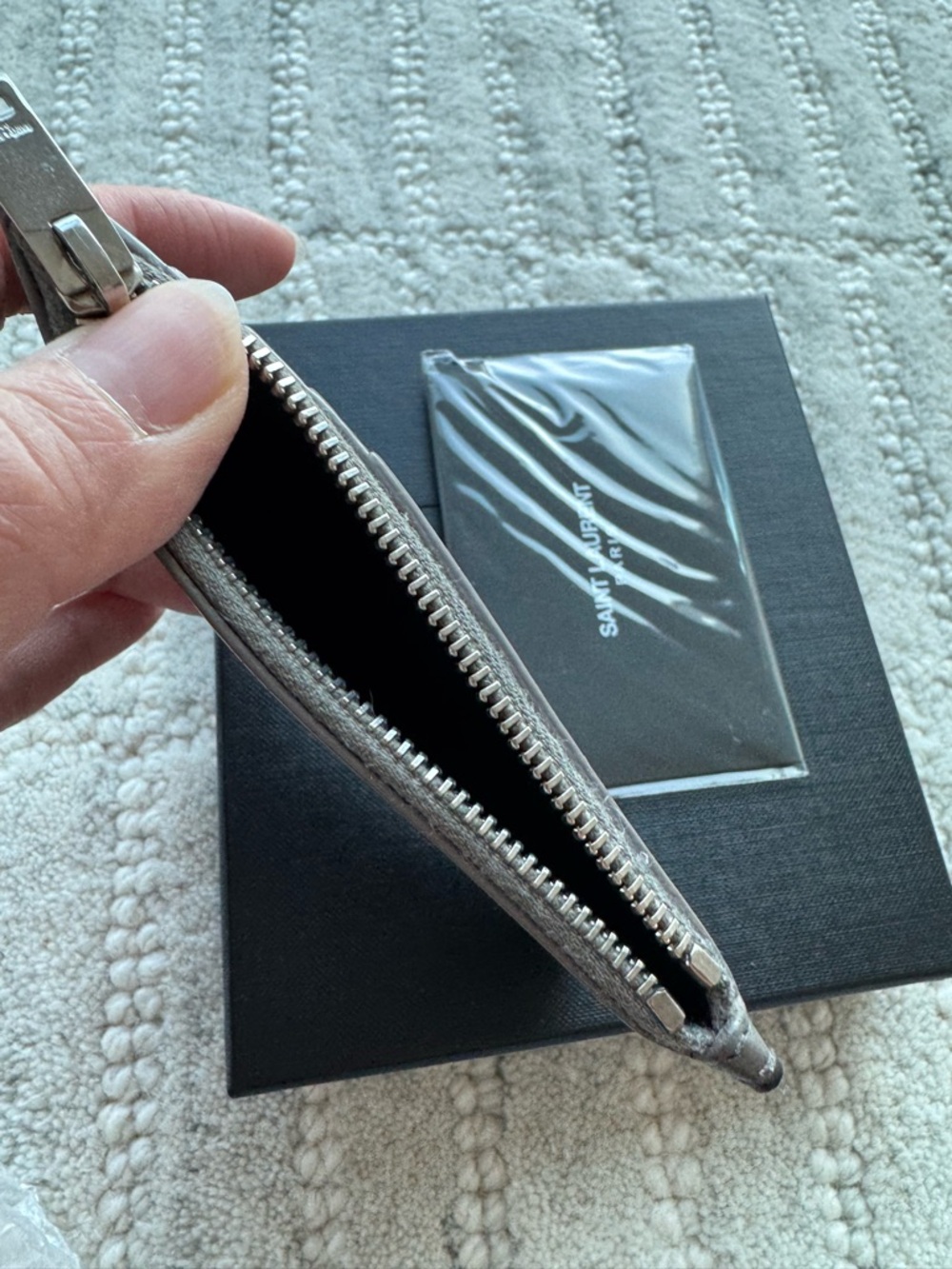 **SOLD** Saint Laurent Gray Pebbled Leather Zip Card Holder - Picture 8 of 10